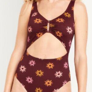 Textured One-Piece Cut-Out Swimsuit, L